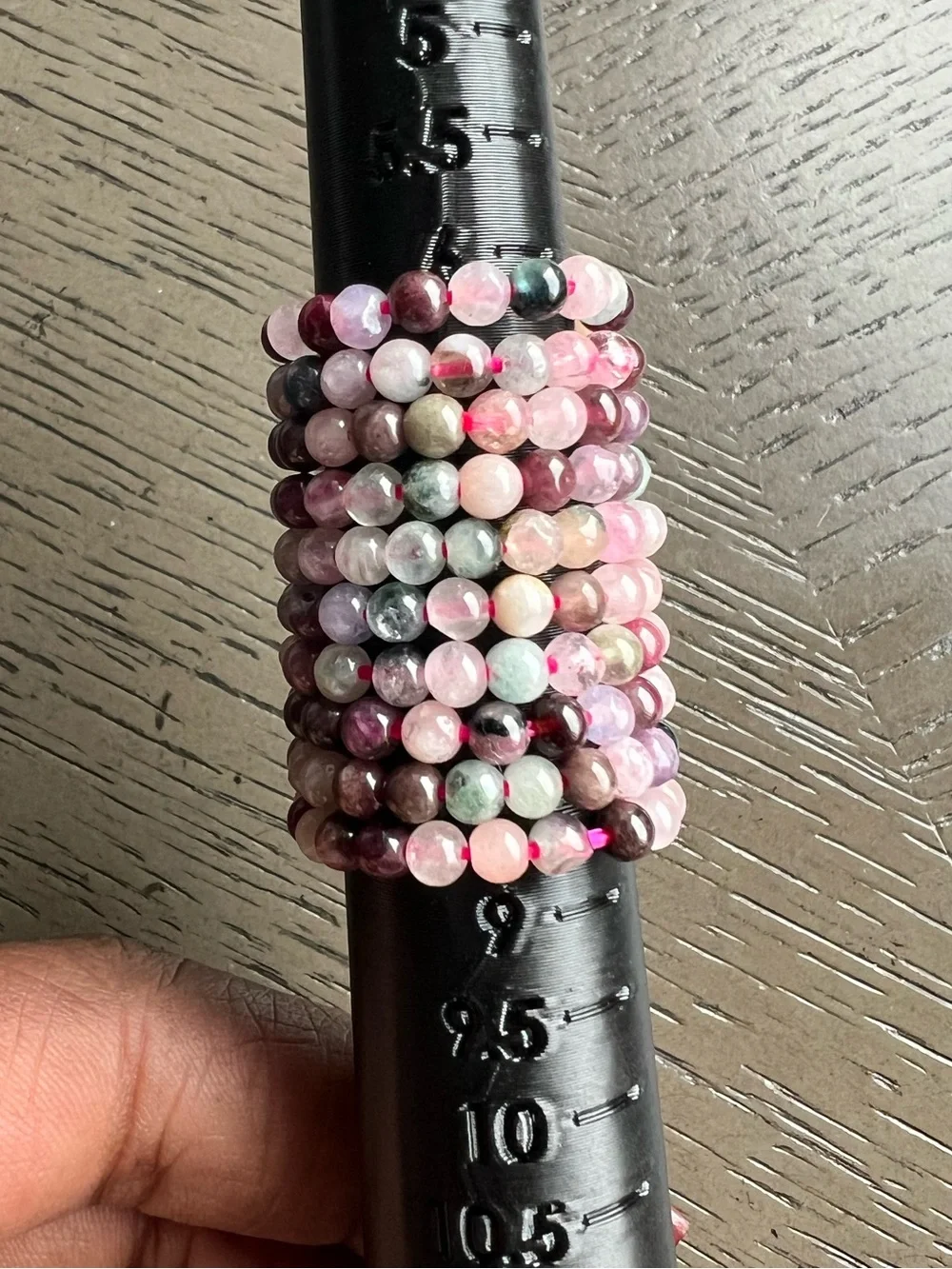 Watermelon tourmaline beaded ring  SIZE 8 ( ONE )